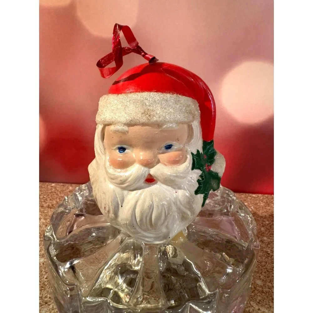 Vintage‎ 1980 Santa Head Ornament – Glitter Trim, Hand-Painted Details 🎅✨